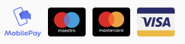 MobilePay, Maestro, MasterCard, Visa.
